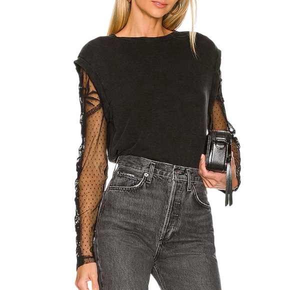 Free People Tops - Free People Billie Jean Twofer Top Shirt Womens Size XS Black Lace Sleeve Gray